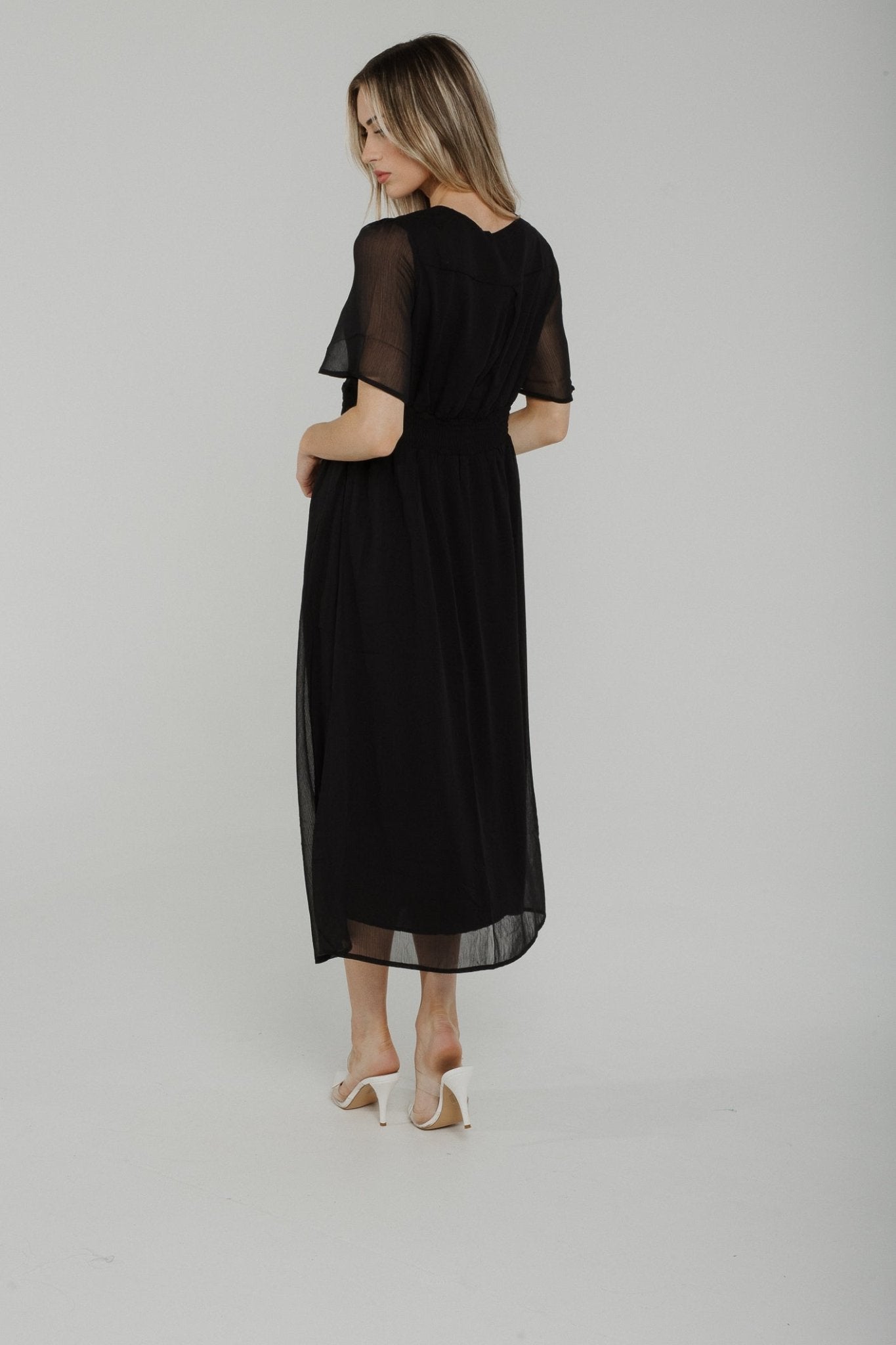 Polly Sheer Sleeve Dress In Black - The Walk in Wardrobe