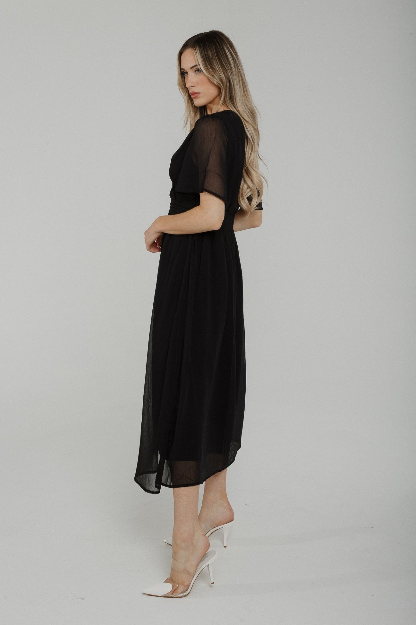 Polly Sheer Sleeve Dress In Black - The Walk in Wardrobe