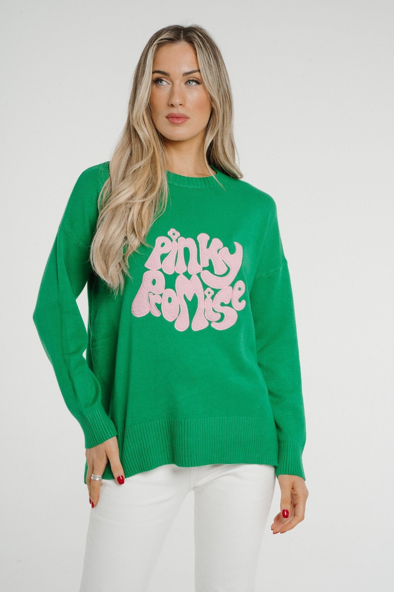 Polly Slogan Sweatshirt In Green - The Walk in Wardrobe