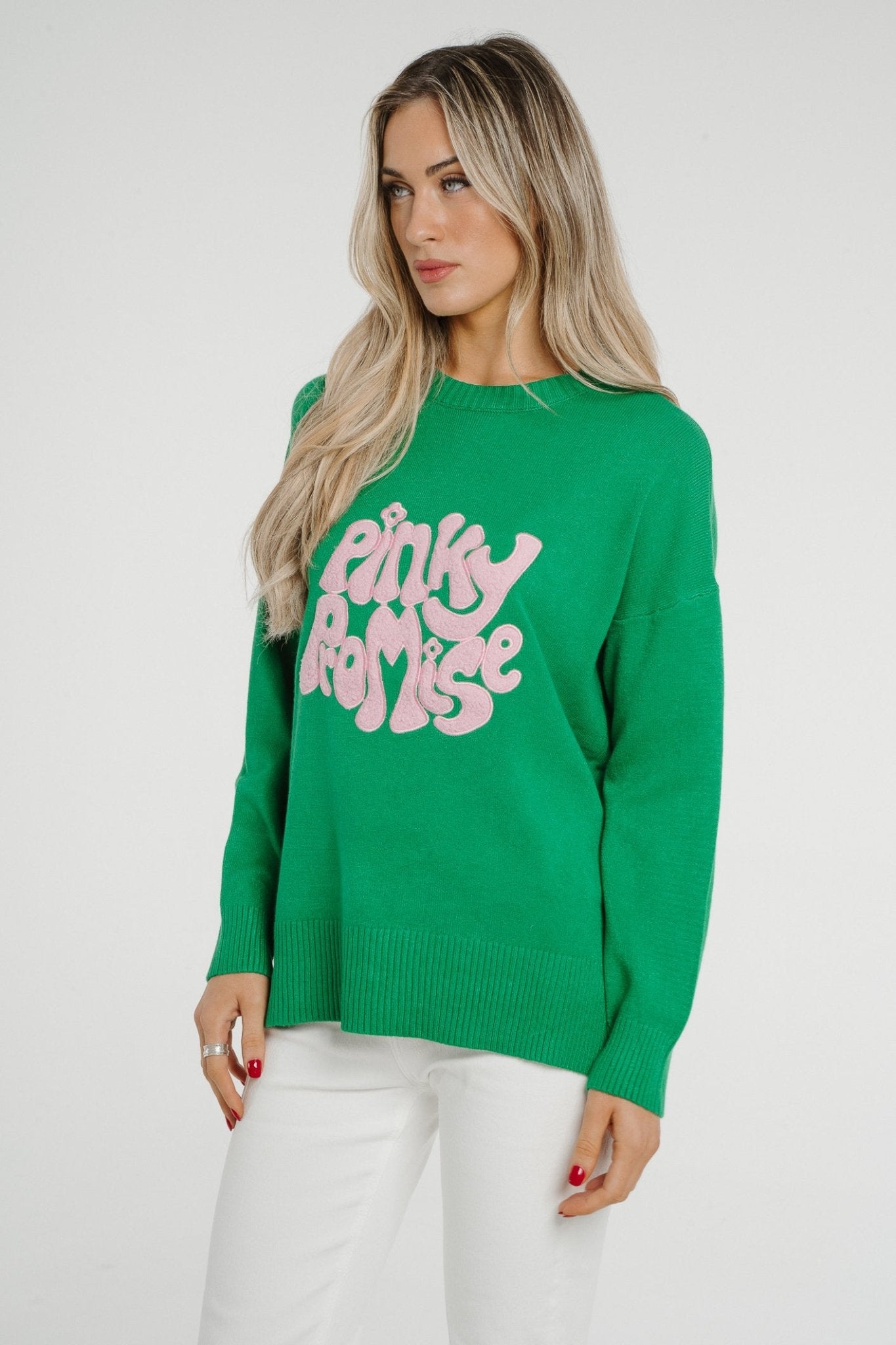 Polly Slogan Sweatshirt In Green - The Walk in Wardrobe