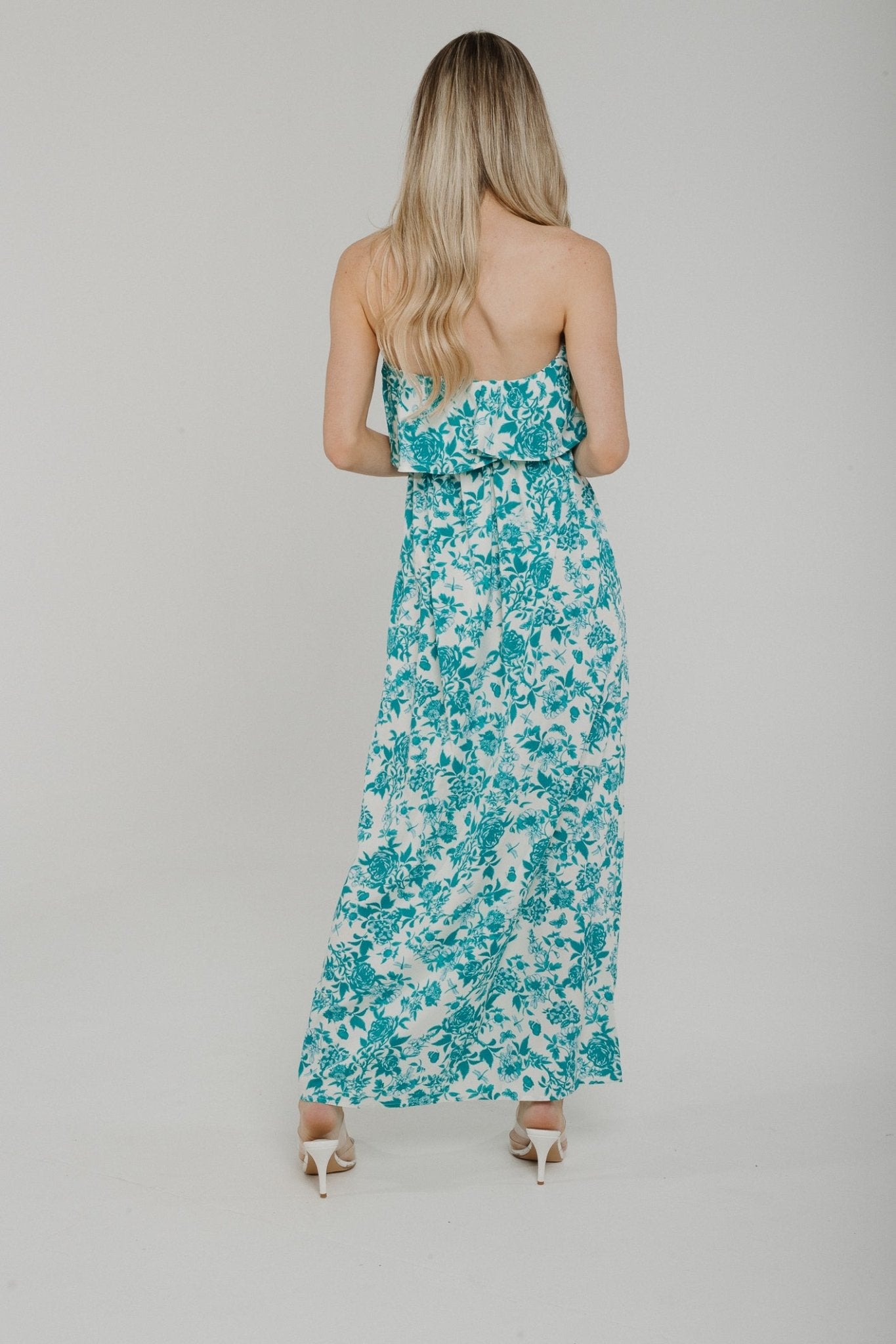 Polly Strapless Maxi Dress In Blue Mix - The Walk in Wardrobe