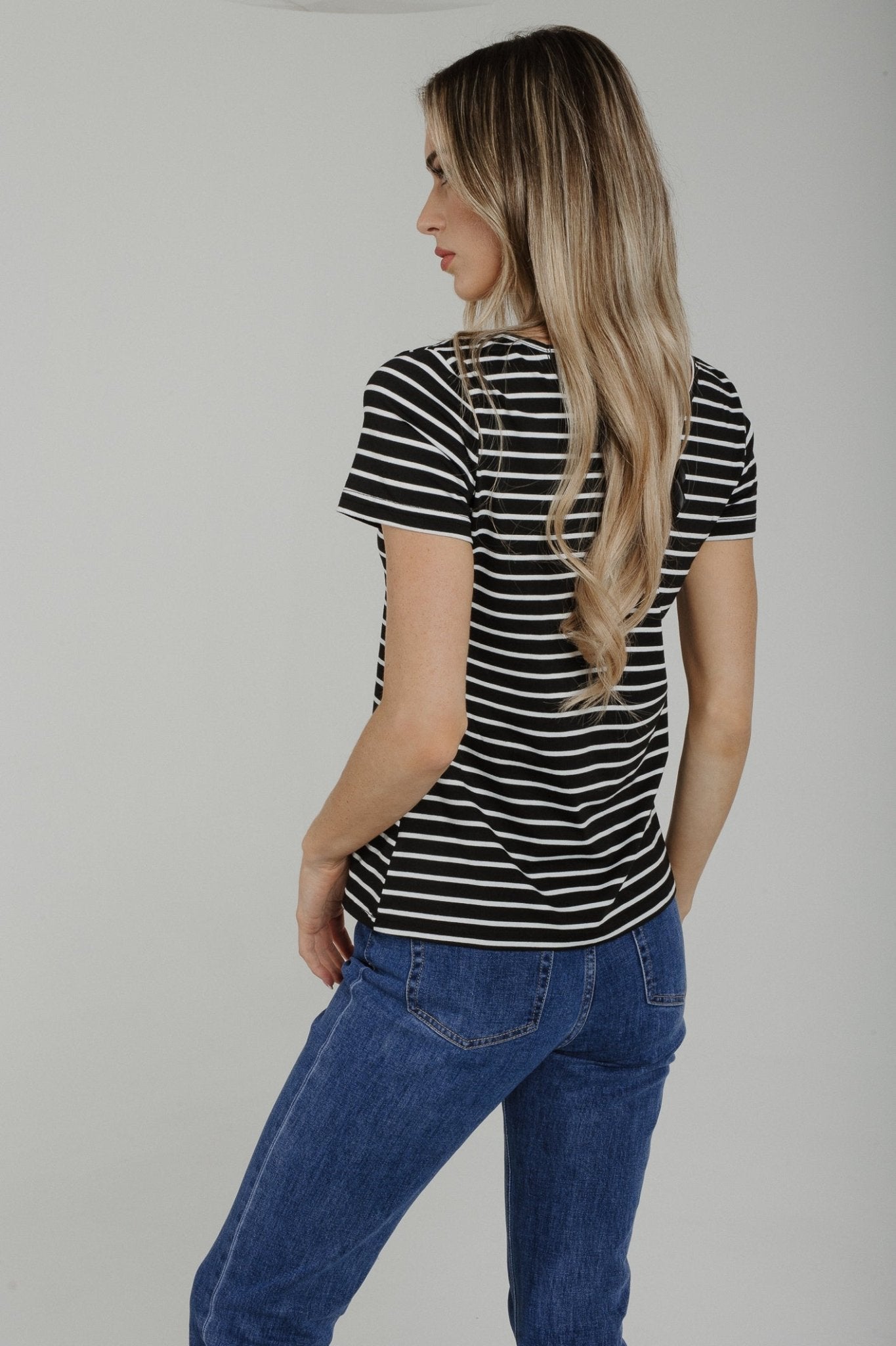 Polly Stripe T-Shirt With Bow In Black - The Walk in Wardrobe