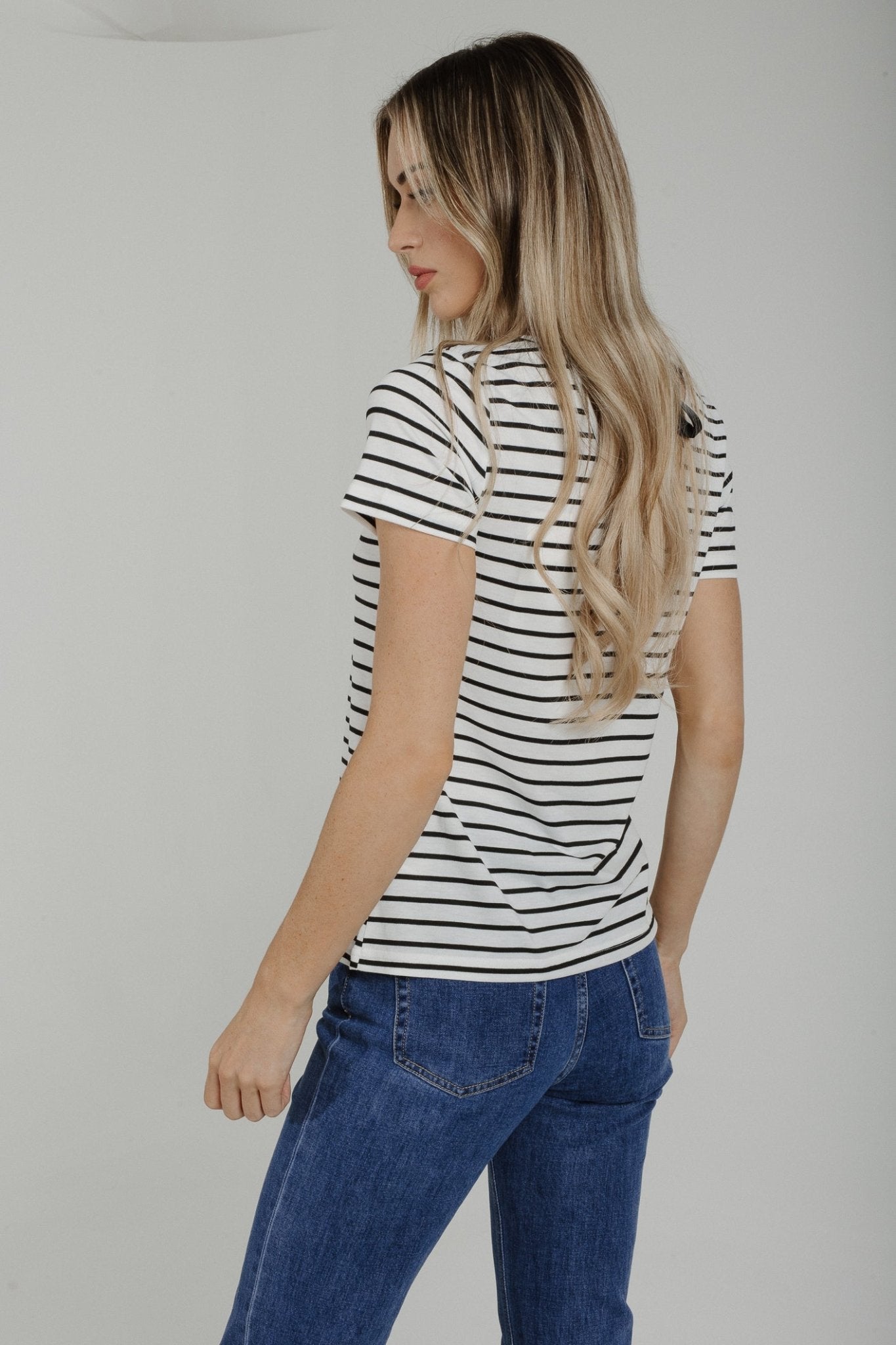 Polly Stripe T-Shirt With Bow In White - The Walk in Wardrobe