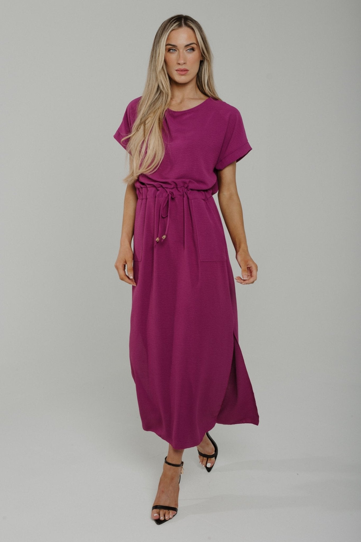 Polly Tie Waist Dress In Purple - The Walk in Wardrobe