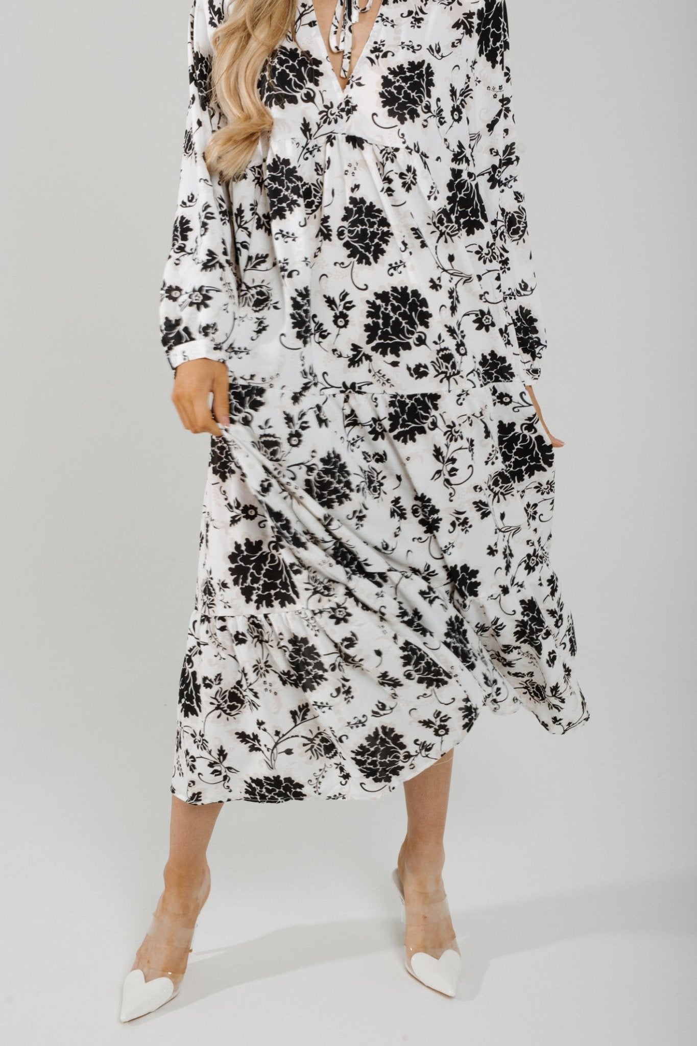 Polly Tiered Dress In Black & White - The Walk in Wardrobe