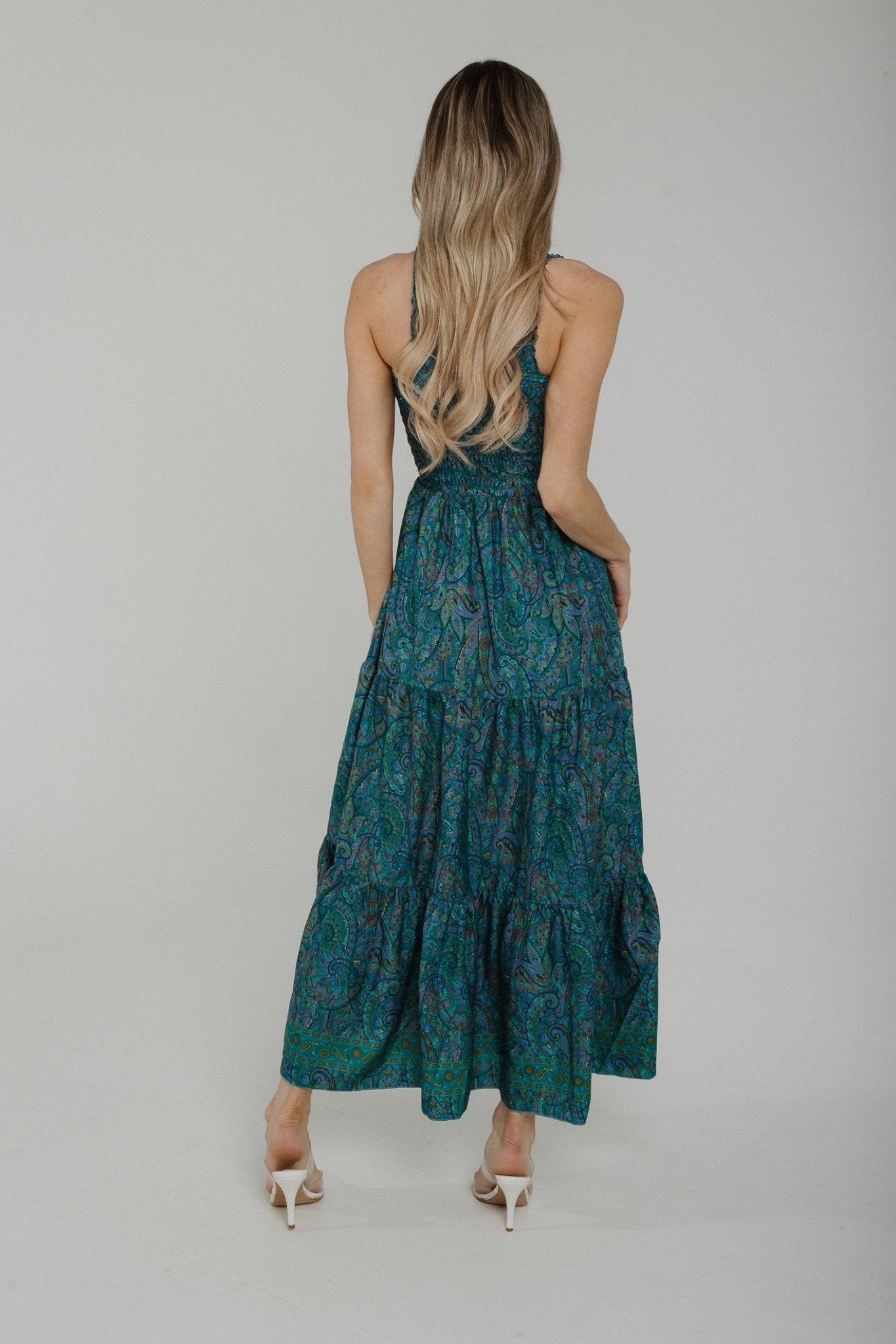 Polly Tiered Dress In Green Print - The Walk in Wardrobe