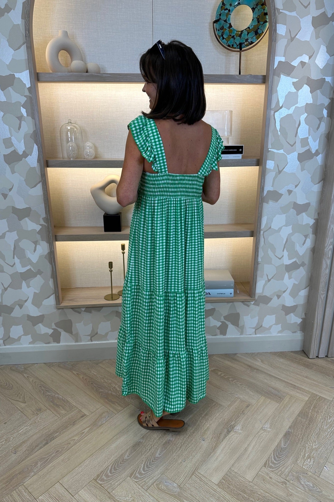 Polly Tiered Maxi Dress In Green Gingham - The Walk in Wardrobe
