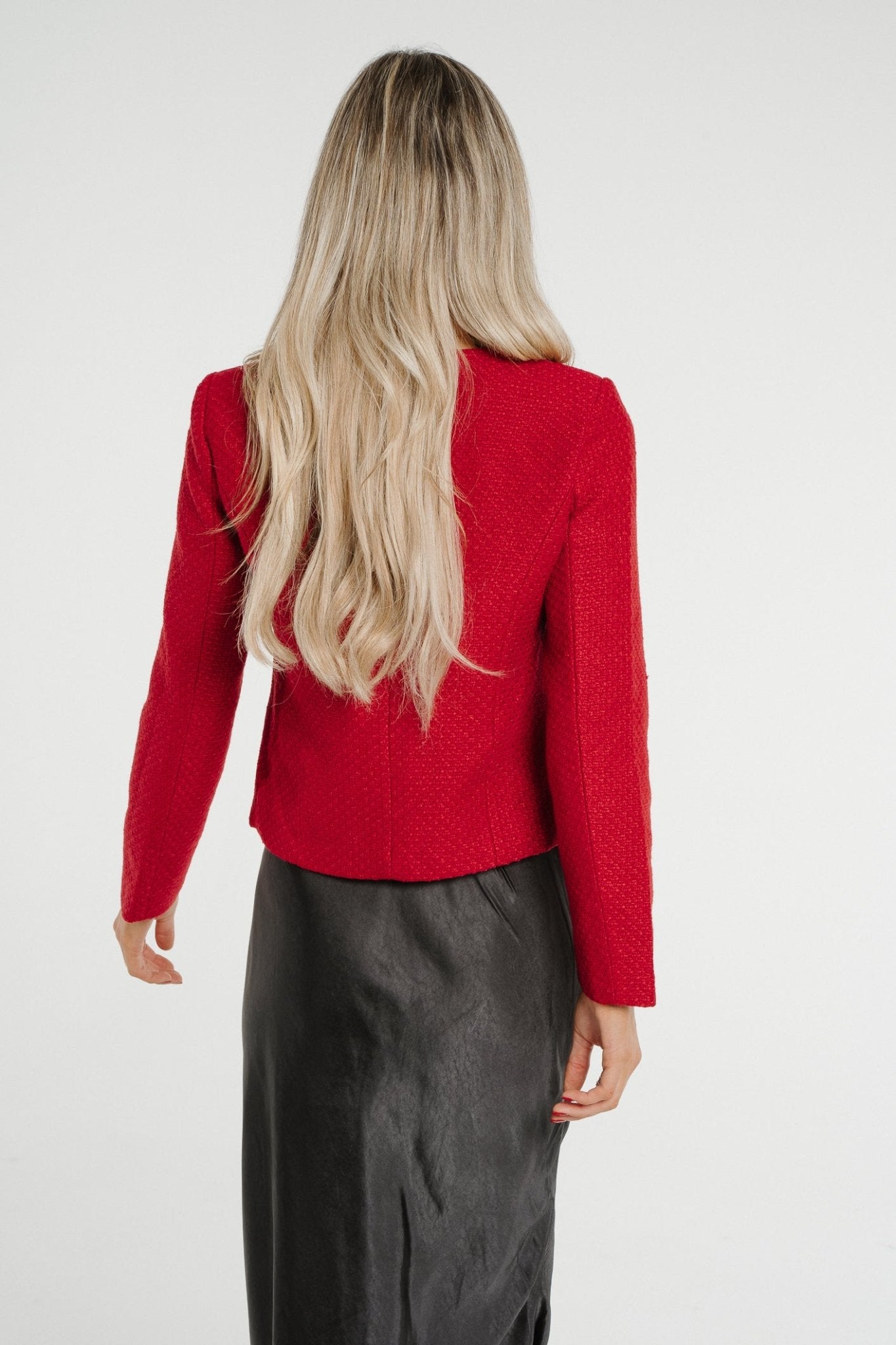 Polly Tweed Jacket In Red - The Walk in Wardrobe