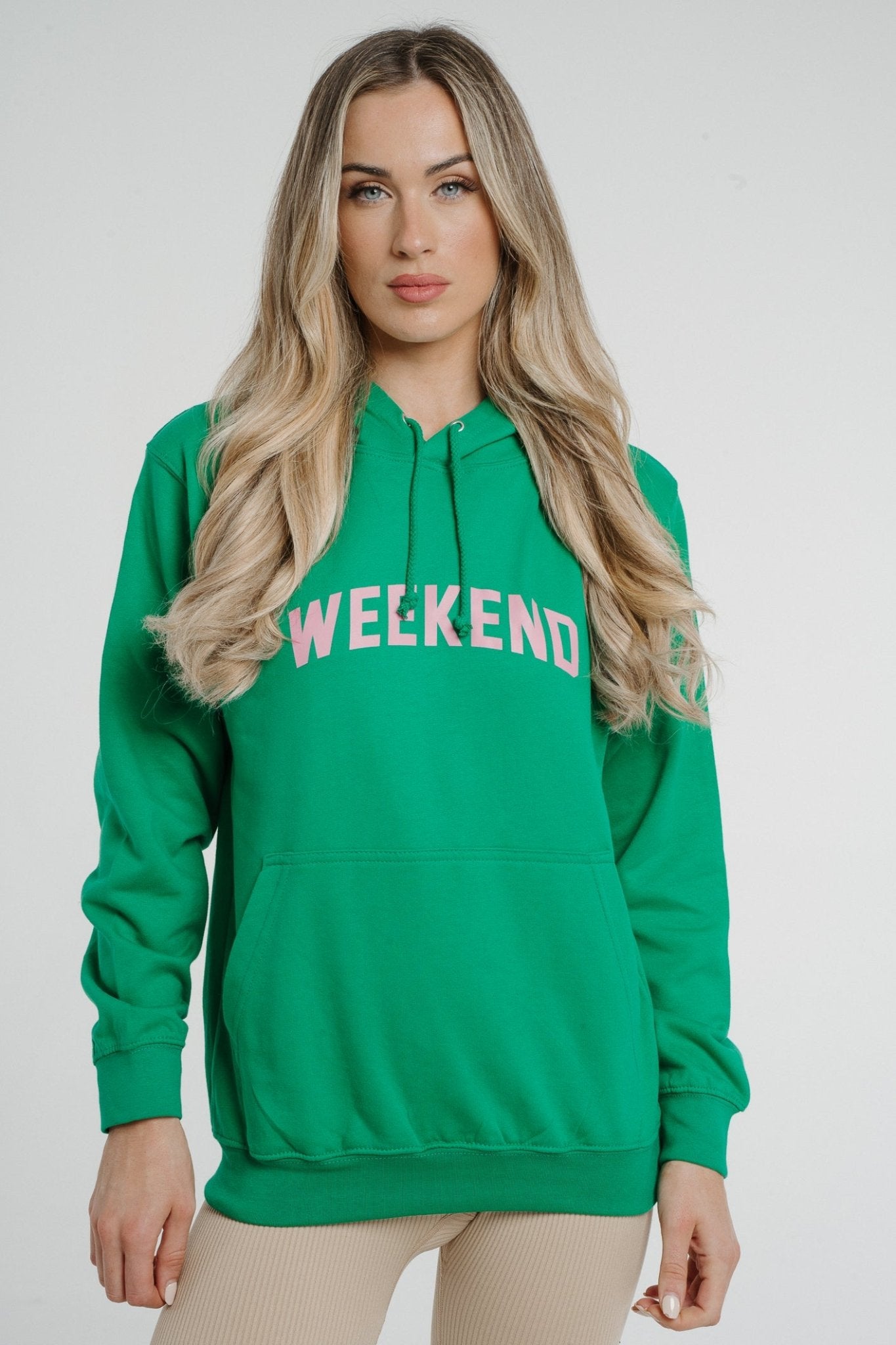 Polly Weekend Slogan Hoodie In Green - The Walk in Wardrobe