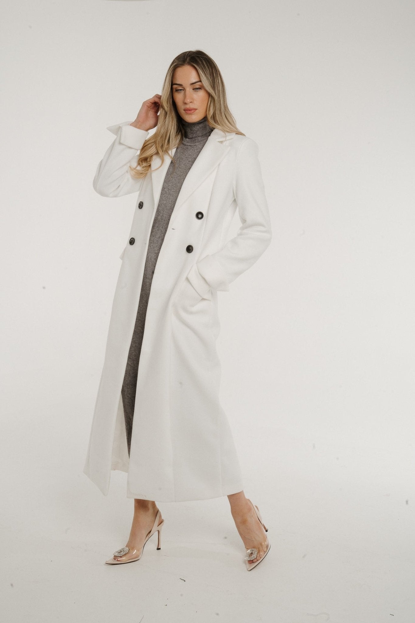 *PRE-ORDER* Jayme Longline Coat In Off White - The Walk in Wardrobe