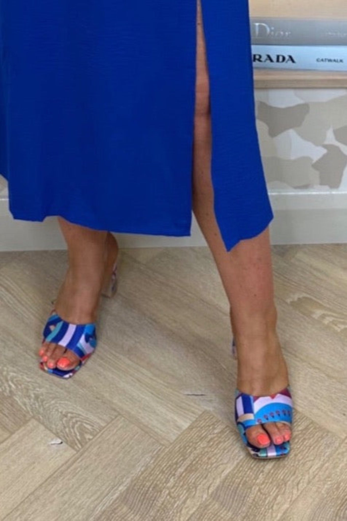 Sadie Block Heel Sandal In Blue Multi - The Walk in Wardrobe