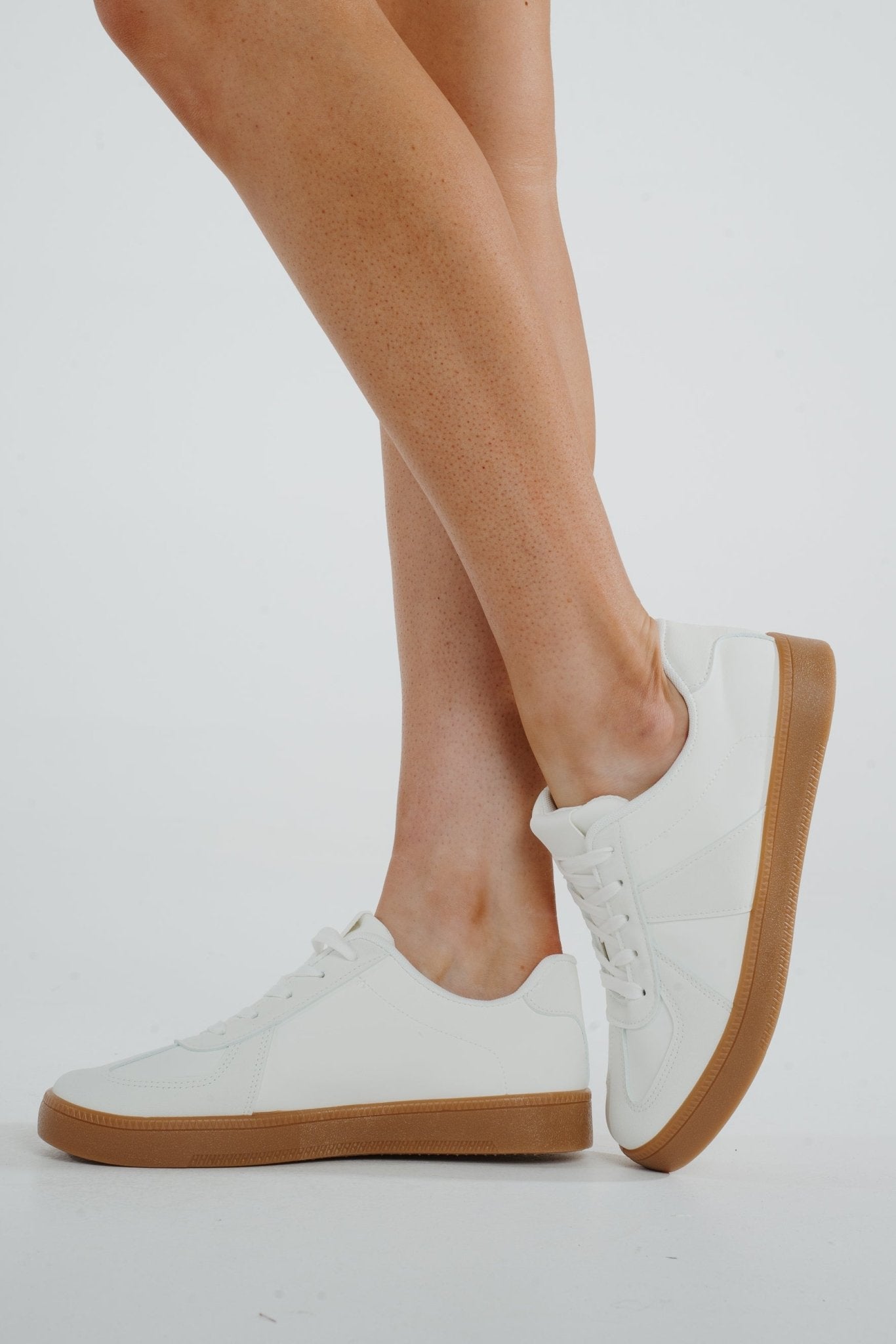 Sadie Faux Suede Mix Trainer In White - The Walk in Wardrobe