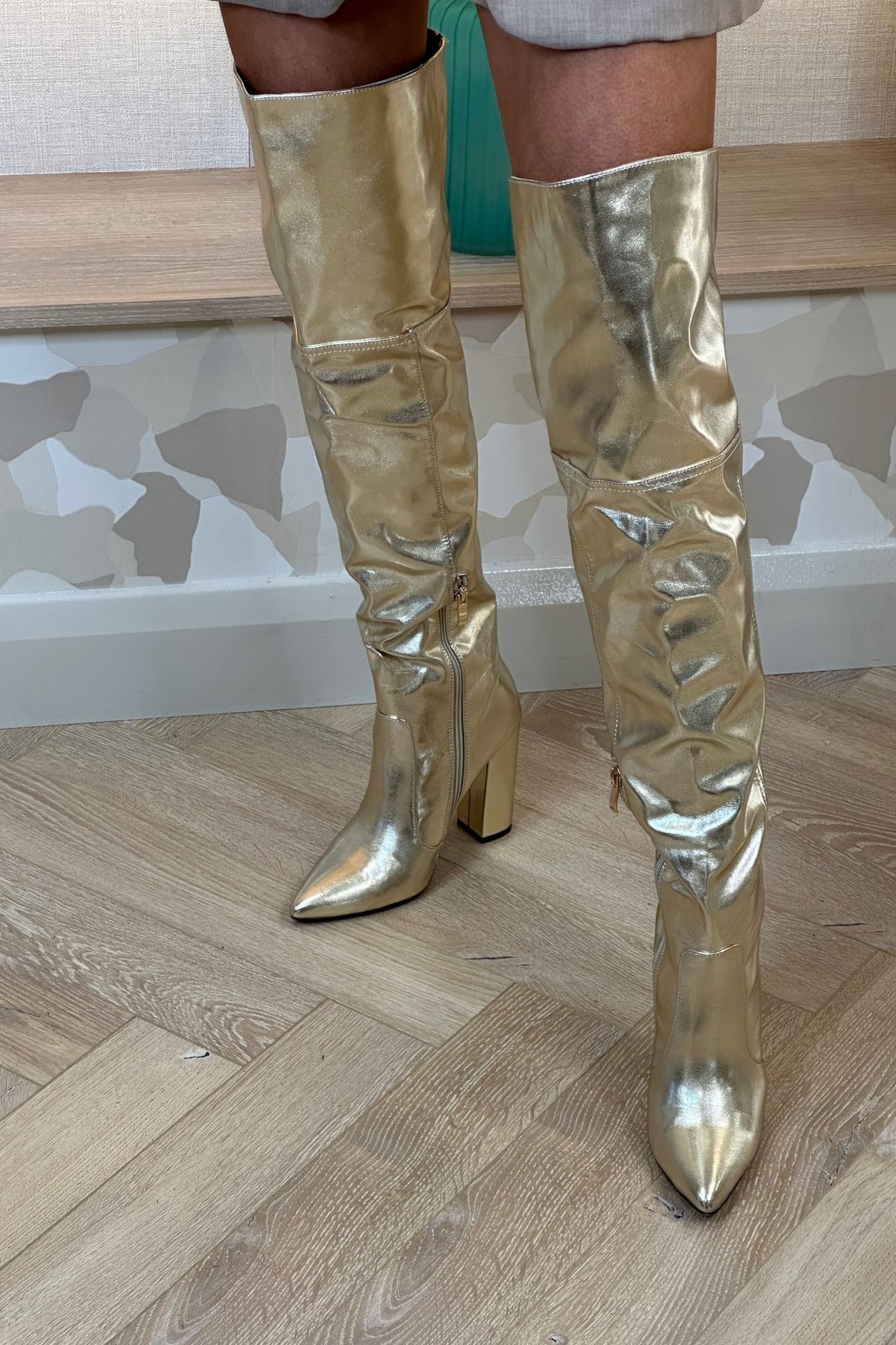 Sadie Metallic Over Knee Boot In Gold - The Walk in Wardrobe