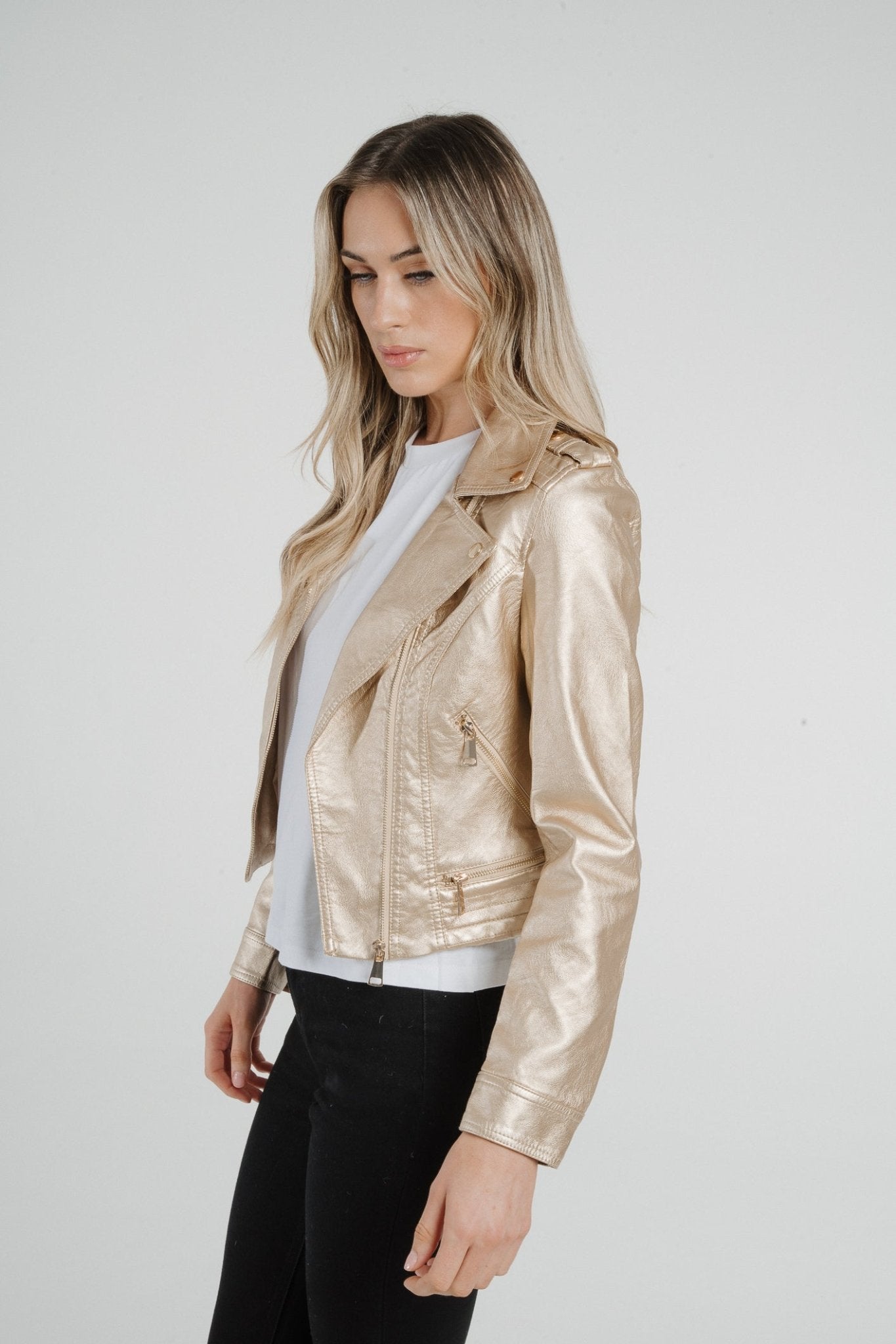 Samantha Metallic Leather Jacket In Rose Gold - The Walk in Wardrobe
