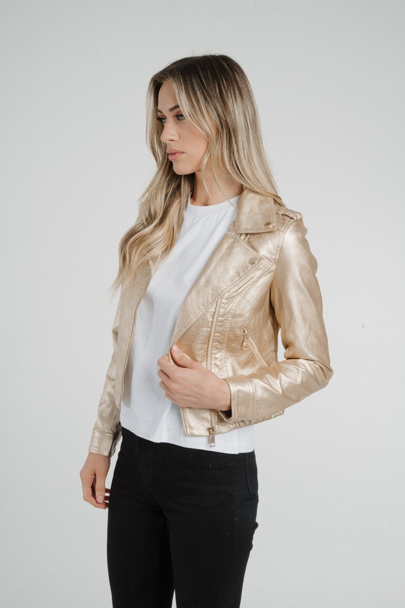 Samantha Metallic Leather Jacket In Rose Gold - The Walk in Wardrobe