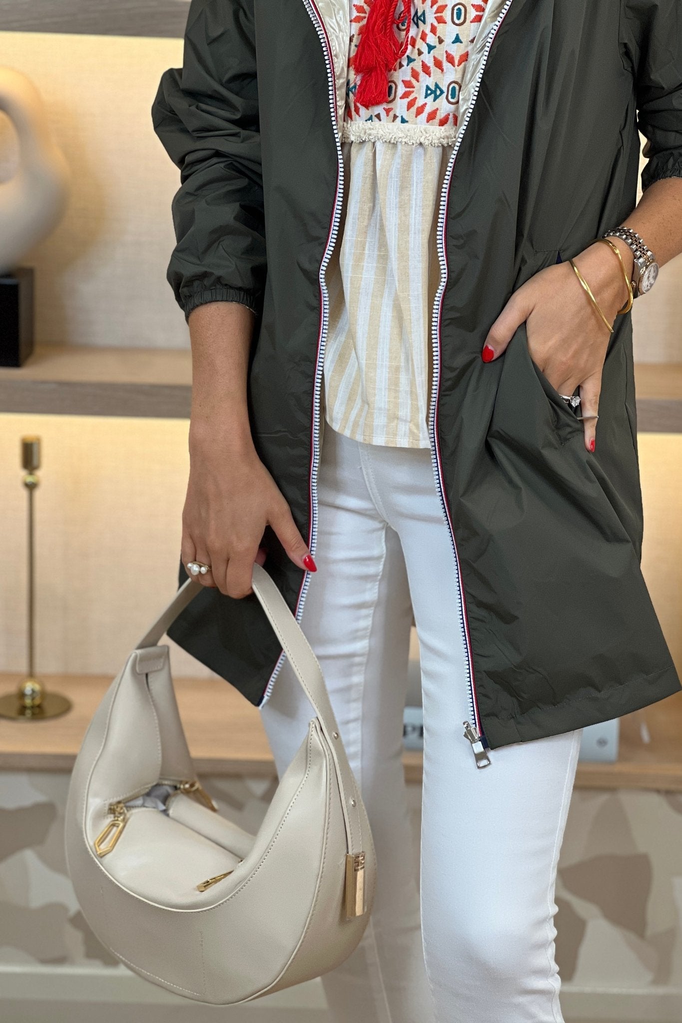 Samantha Reversible Raincoat In Khaki - The Walk in Wardrobe