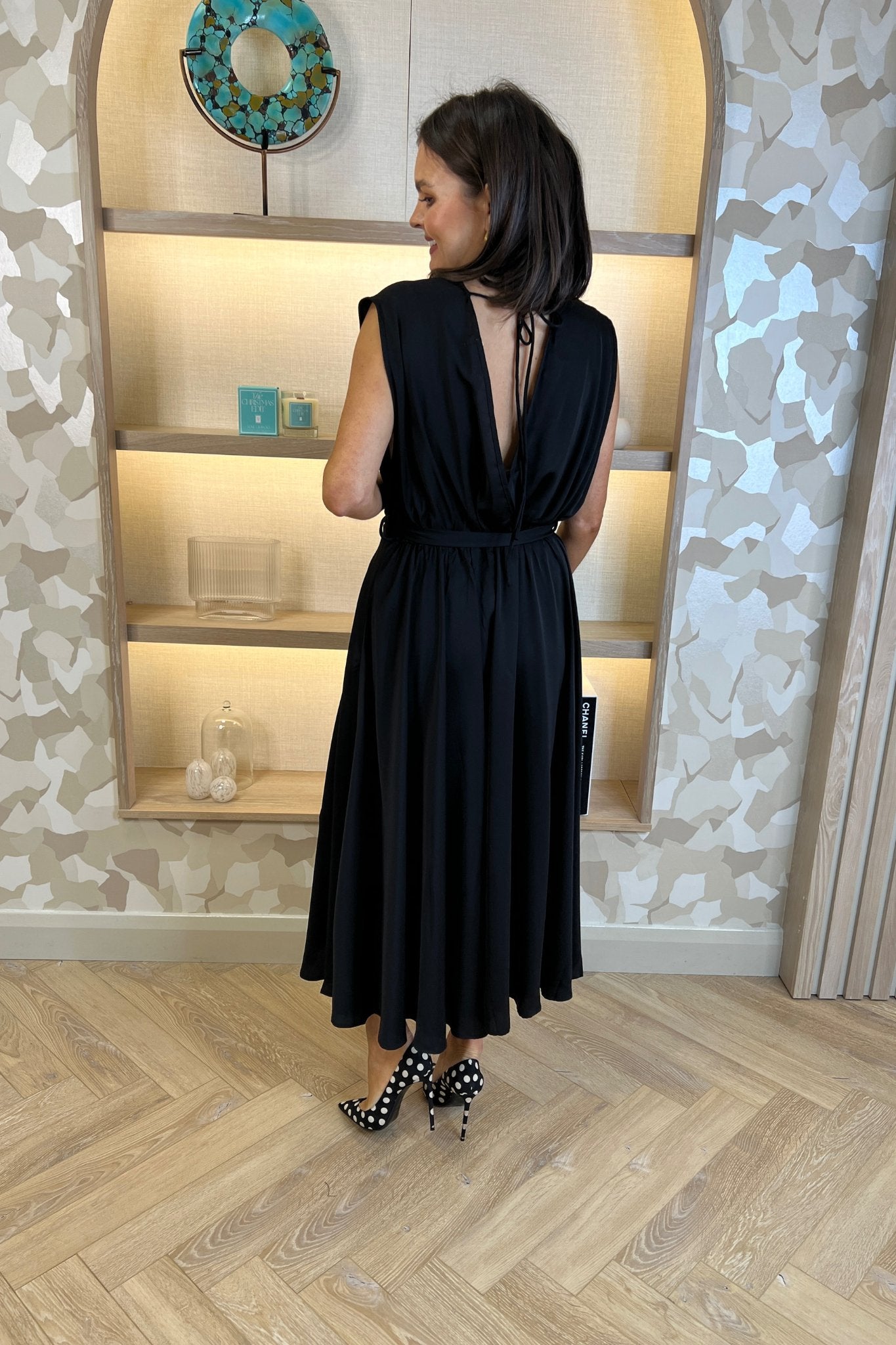Sarah A-Line Midi Dress In Black - The Walk in Wardrobe