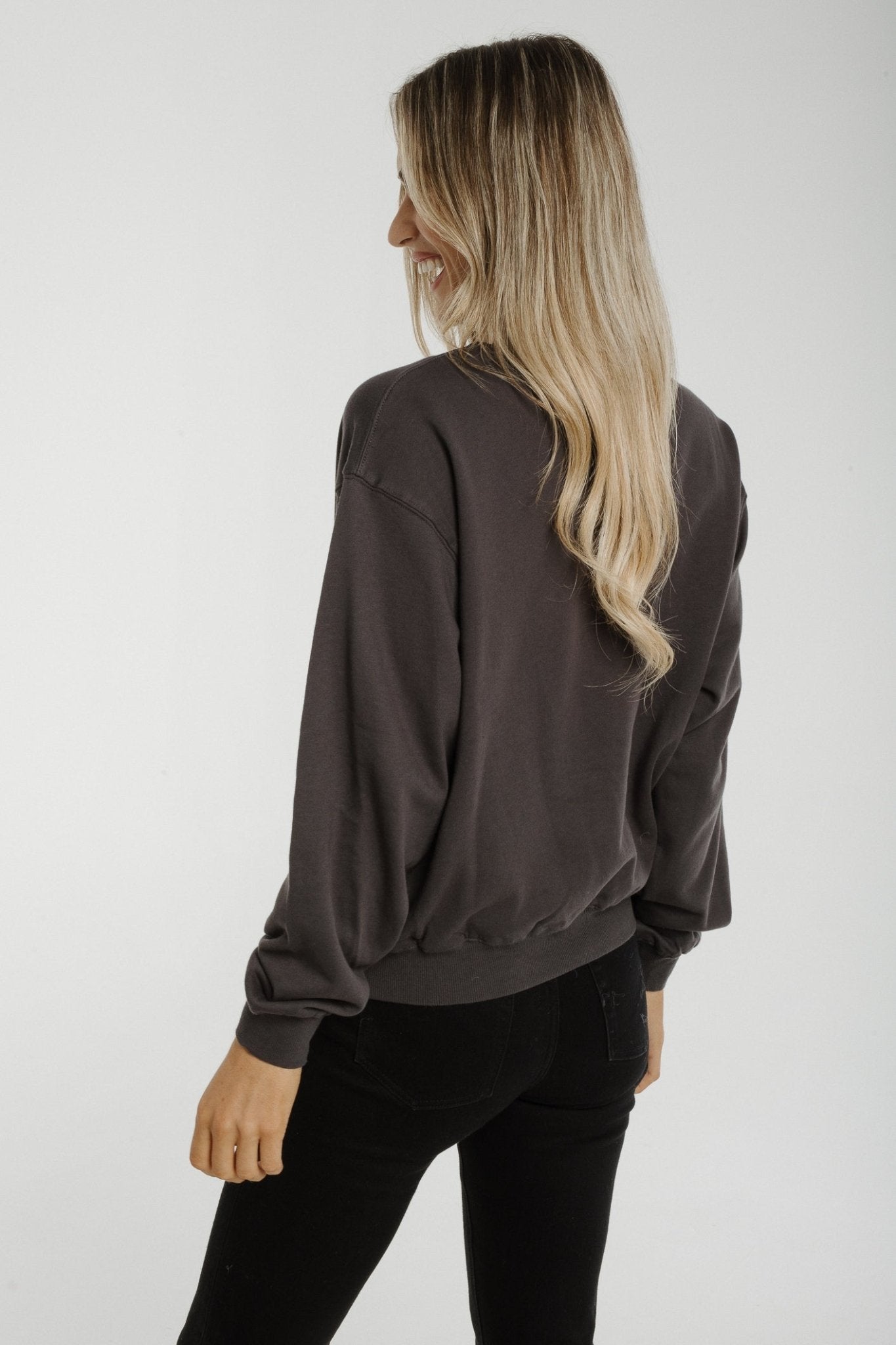 Sarah Graphic Sweatshirt In Charcoal - The Walk in Wardrobe