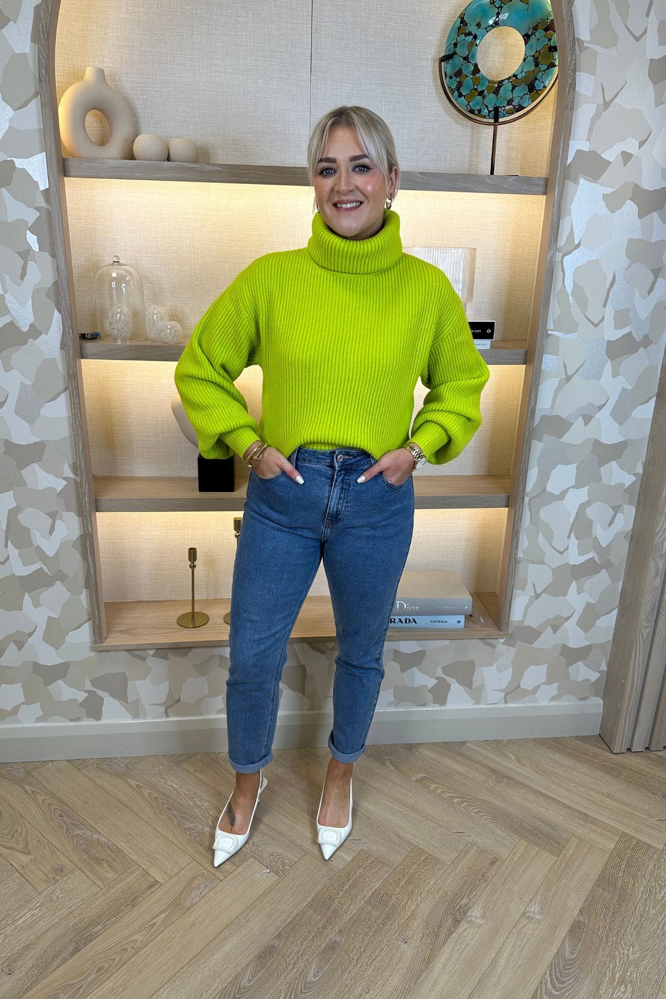 Sarah Polo Neck Jumper In Lime - The Walk in Wardrobe