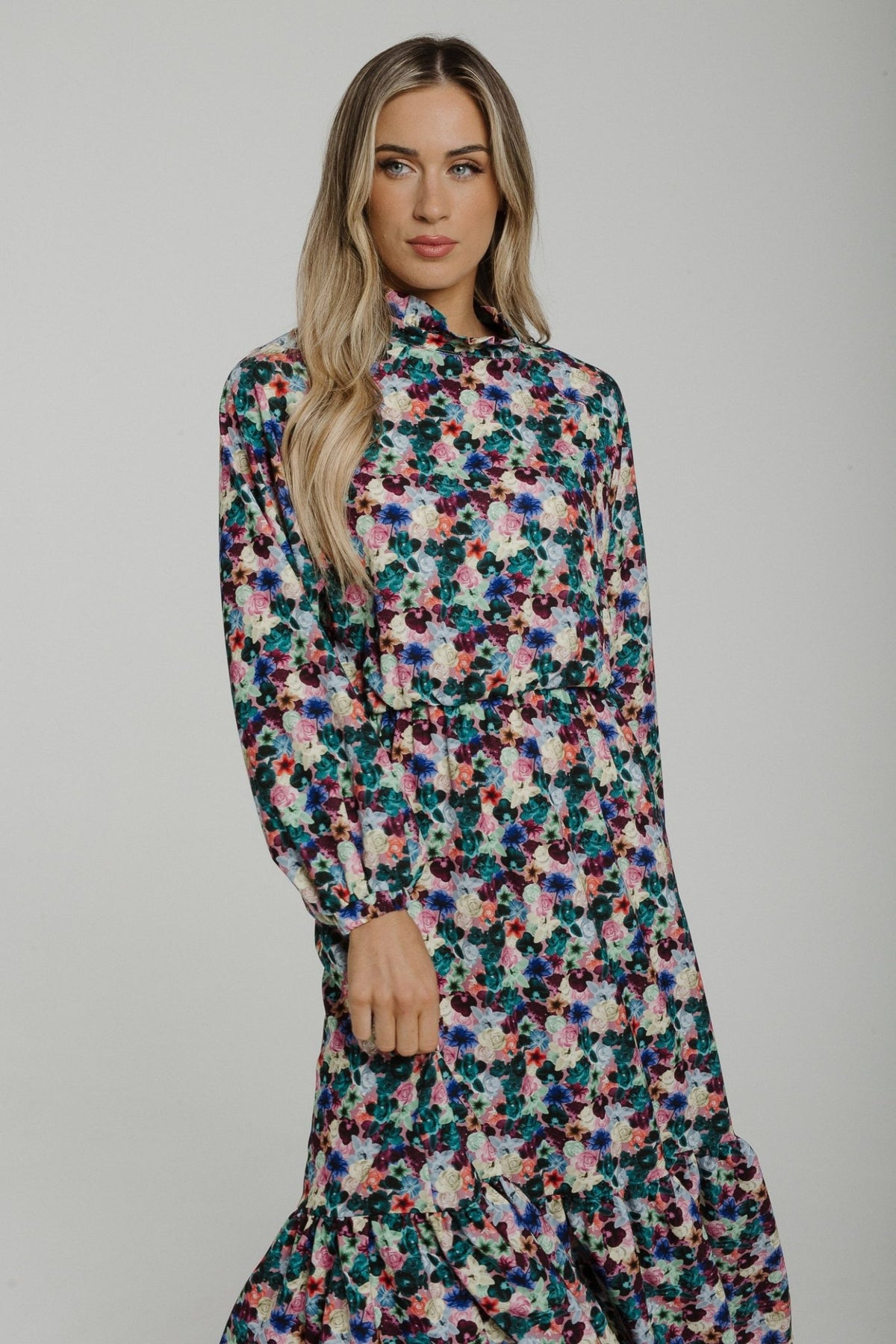 Sophia Tiered Floral Dress In Multi - The Walk in Wardrobe