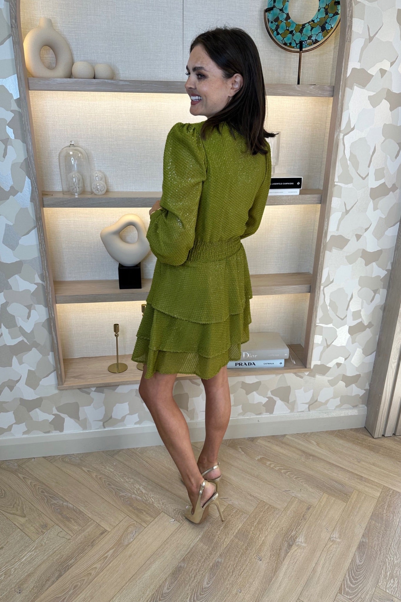 Sophia Tiered Mini Dress In Olive Green - The Walk in Wardrobe