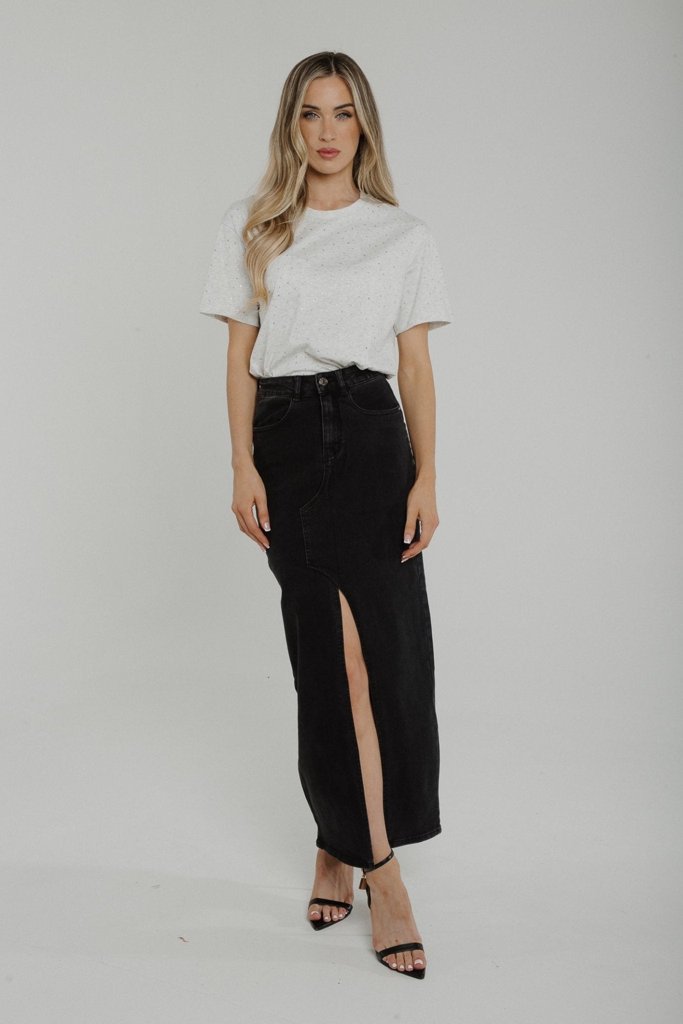 Summer Denim Maxi Skirt In Black - The Walk in Wardrobe
