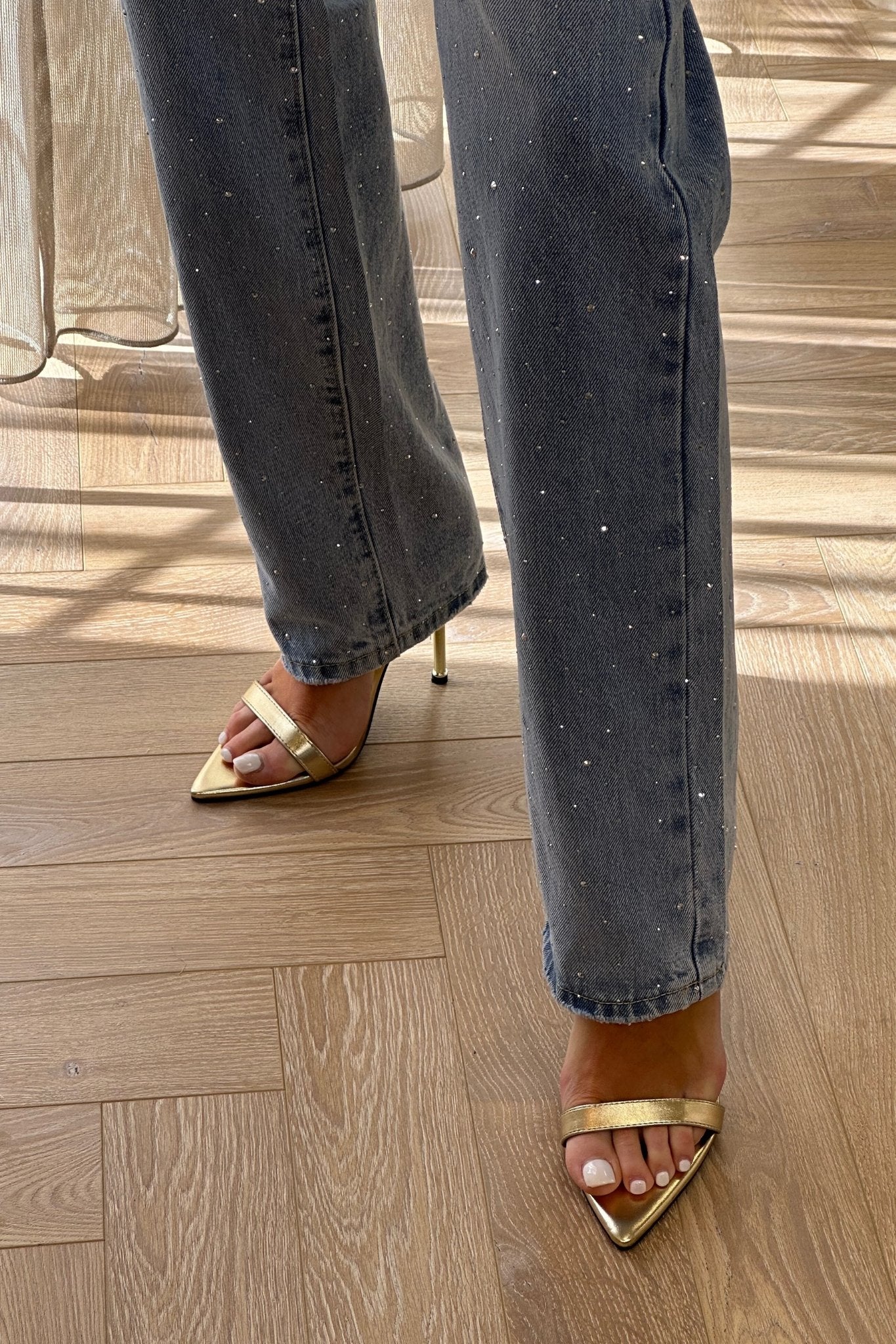 Summer Diamante Straight Leg Jean In Light Wash - The Walk in Wardrobe