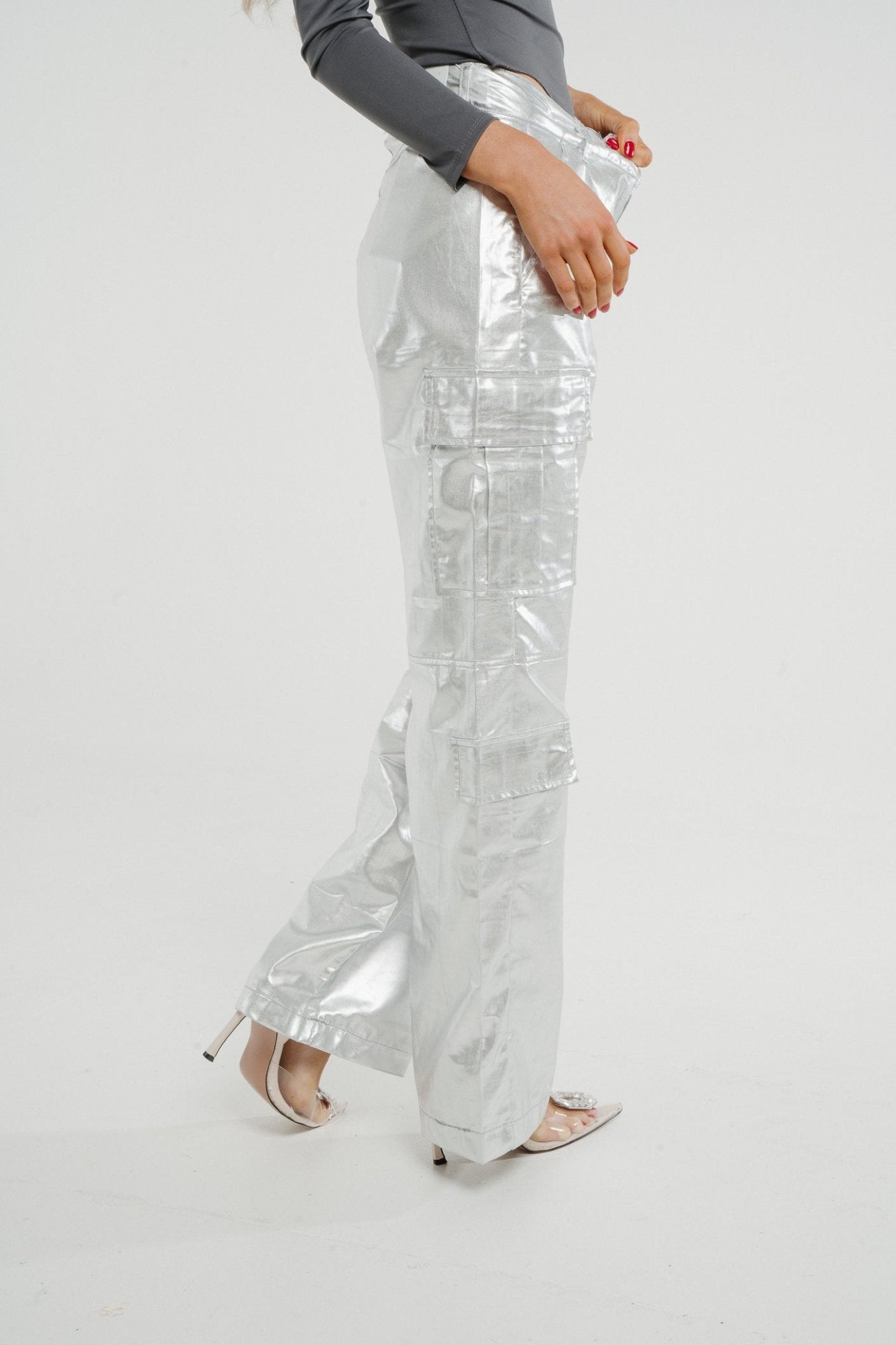Summer Metallic Combat Trousers In Silver - The Walk in Wardrobe