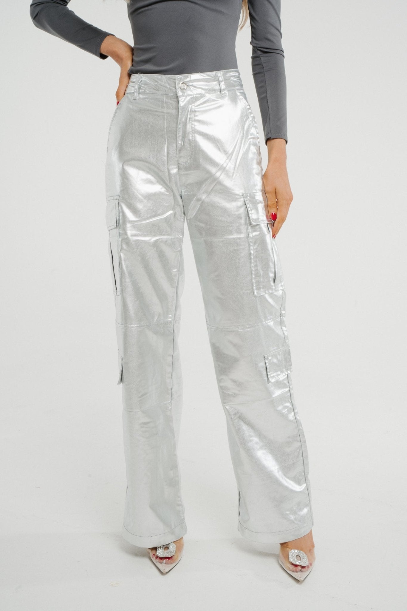 Summer Metallic Combat Trousers In Silver - The Walk in Wardrobe