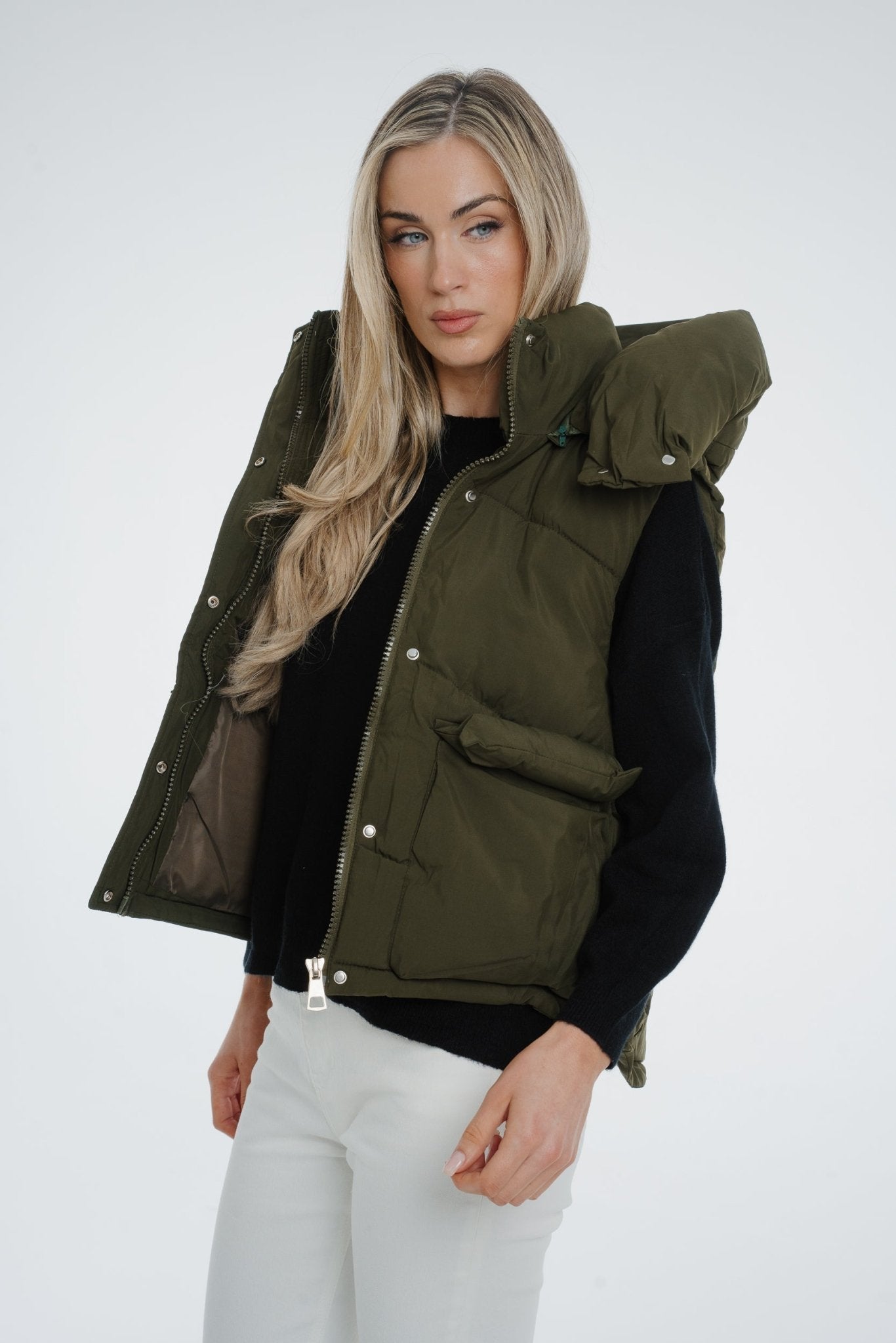 Suzie Luxury Padded Gilet In Khaki The Walk in Wardrobe