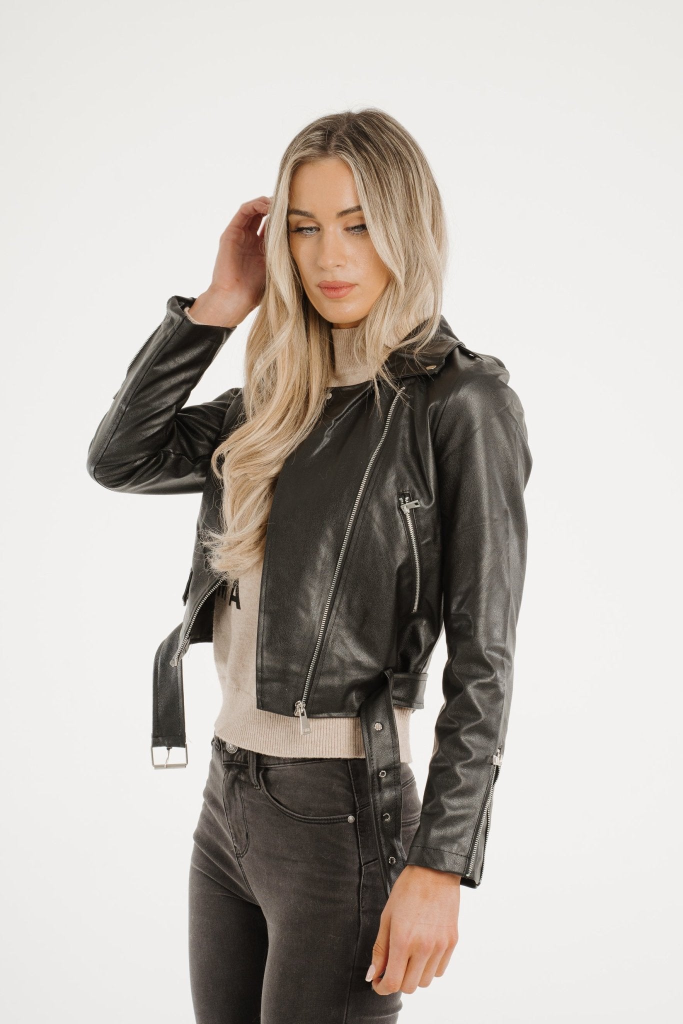 Tara Faux Leather Jacket In Black - The Walk in Wardrobe