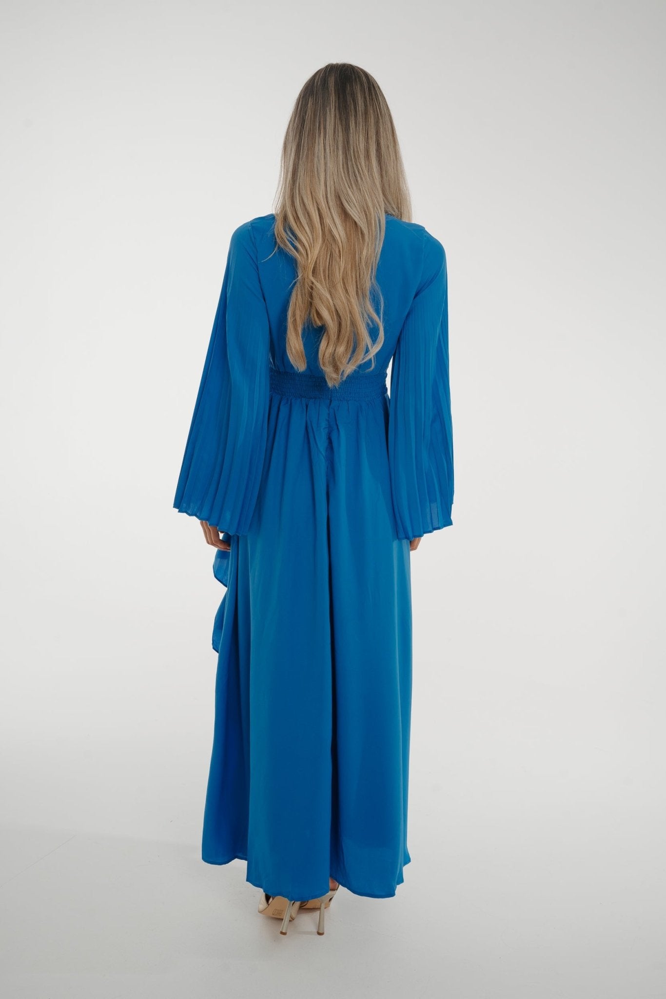 Taylor Belted Ruffle Dress In Blue - The Walk in Wardrobe