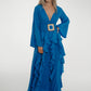 Taylor Belted Ruffle Dress In Blue - The Walk in Wardrobe
