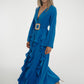Taylor Belted Ruffle Dress In Blue - The Walk in Wardrobe