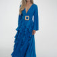 Taylor Belted Ruffle Dress In Blue - The Walk in Wardrobe