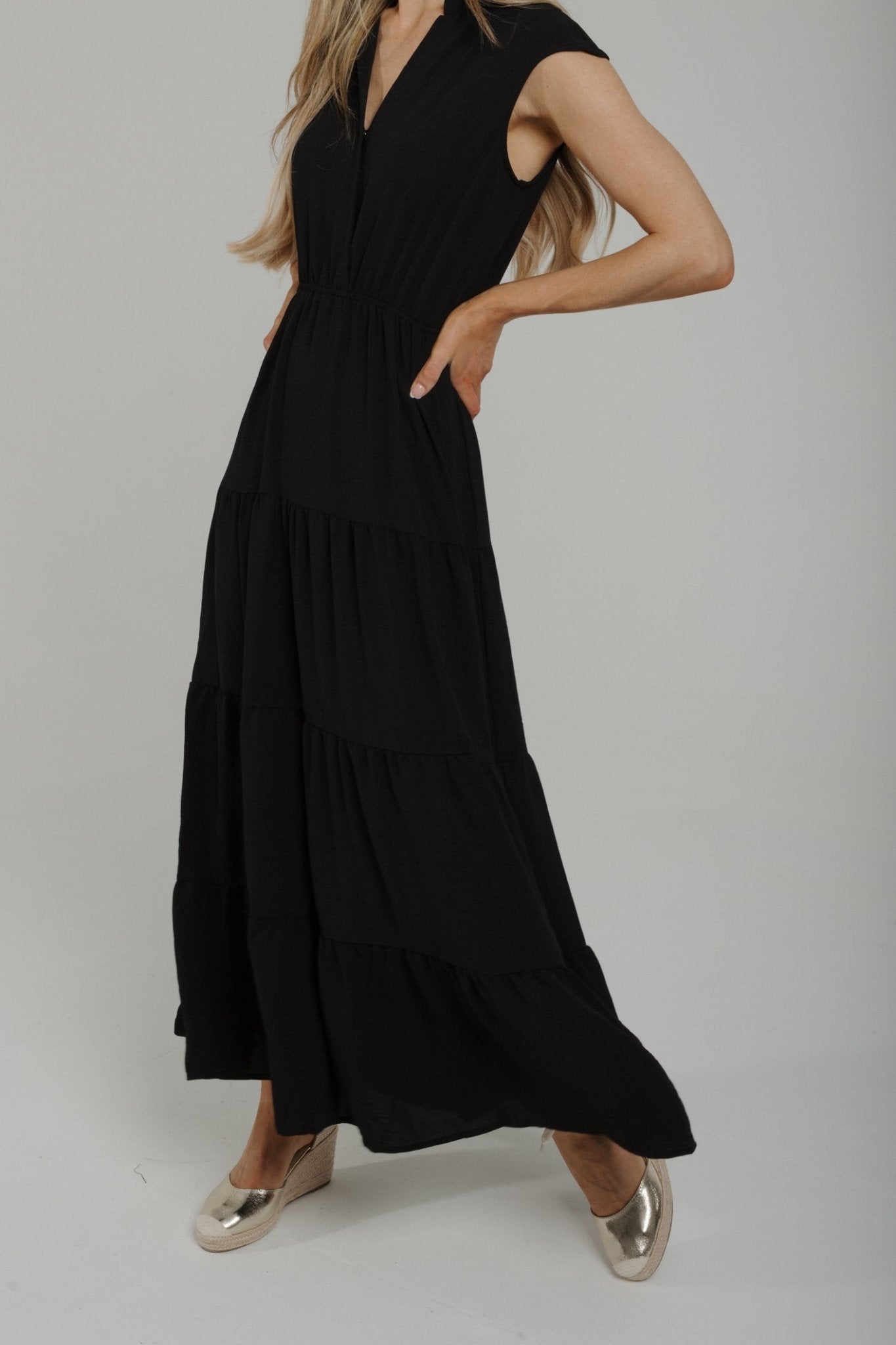 Willow Tiered Maxi Dress In Black - The Walk in Wardrobe