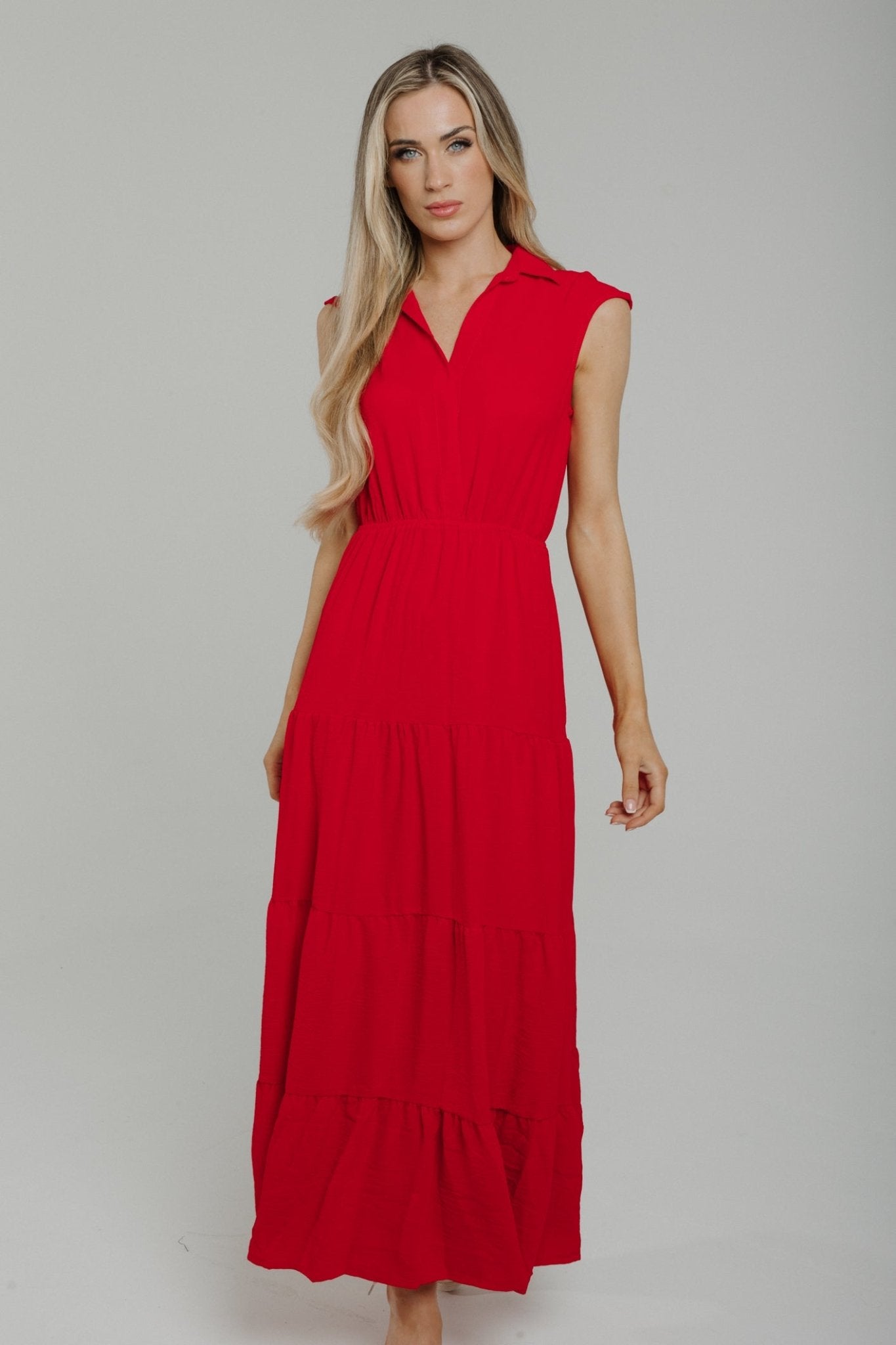 Willow Tiered Maxi Dress In Red - The Walk in Wardrobe