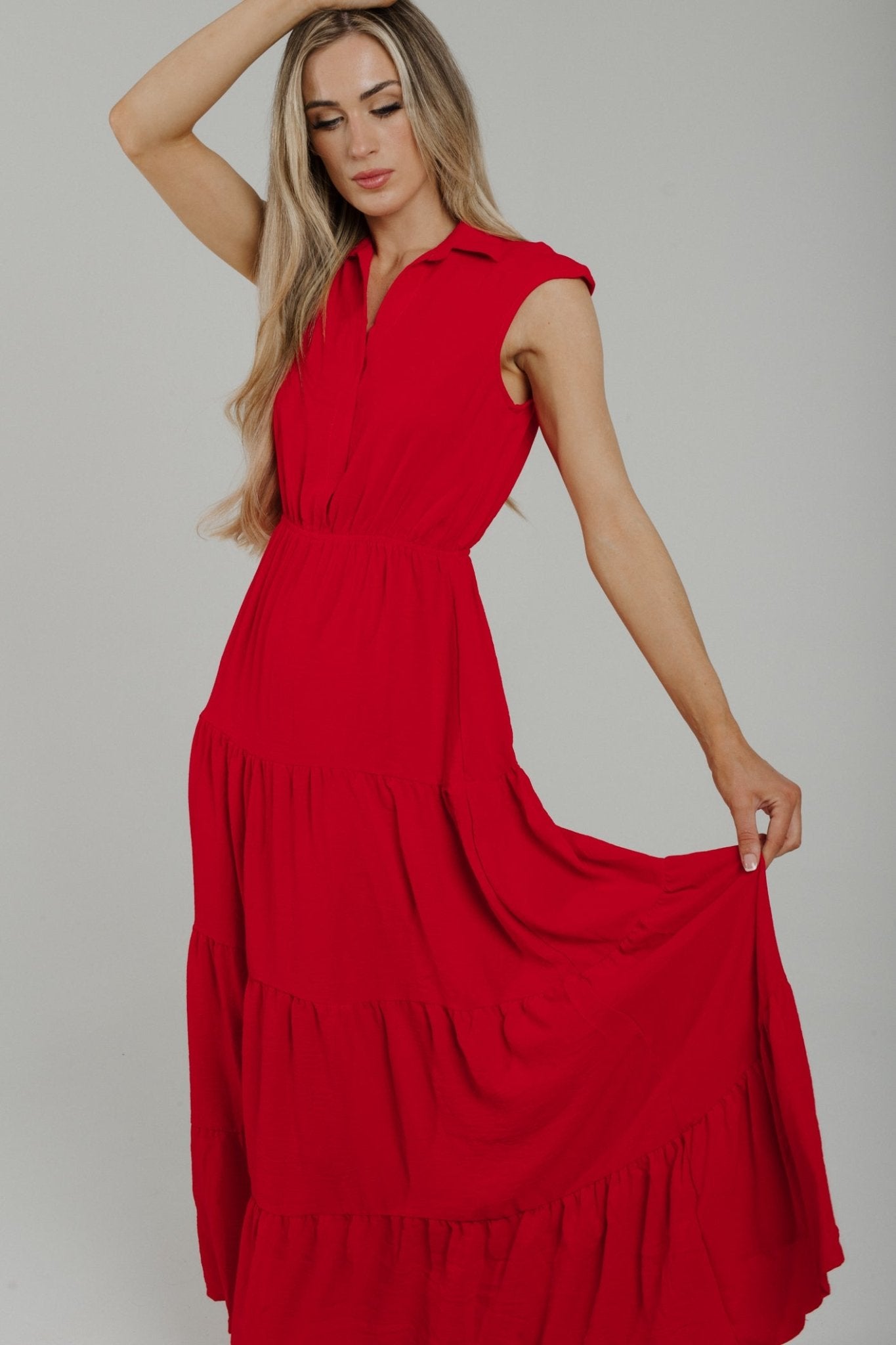 Willow Tiered Maxi Dress In Red - The Walk in Wardrobe