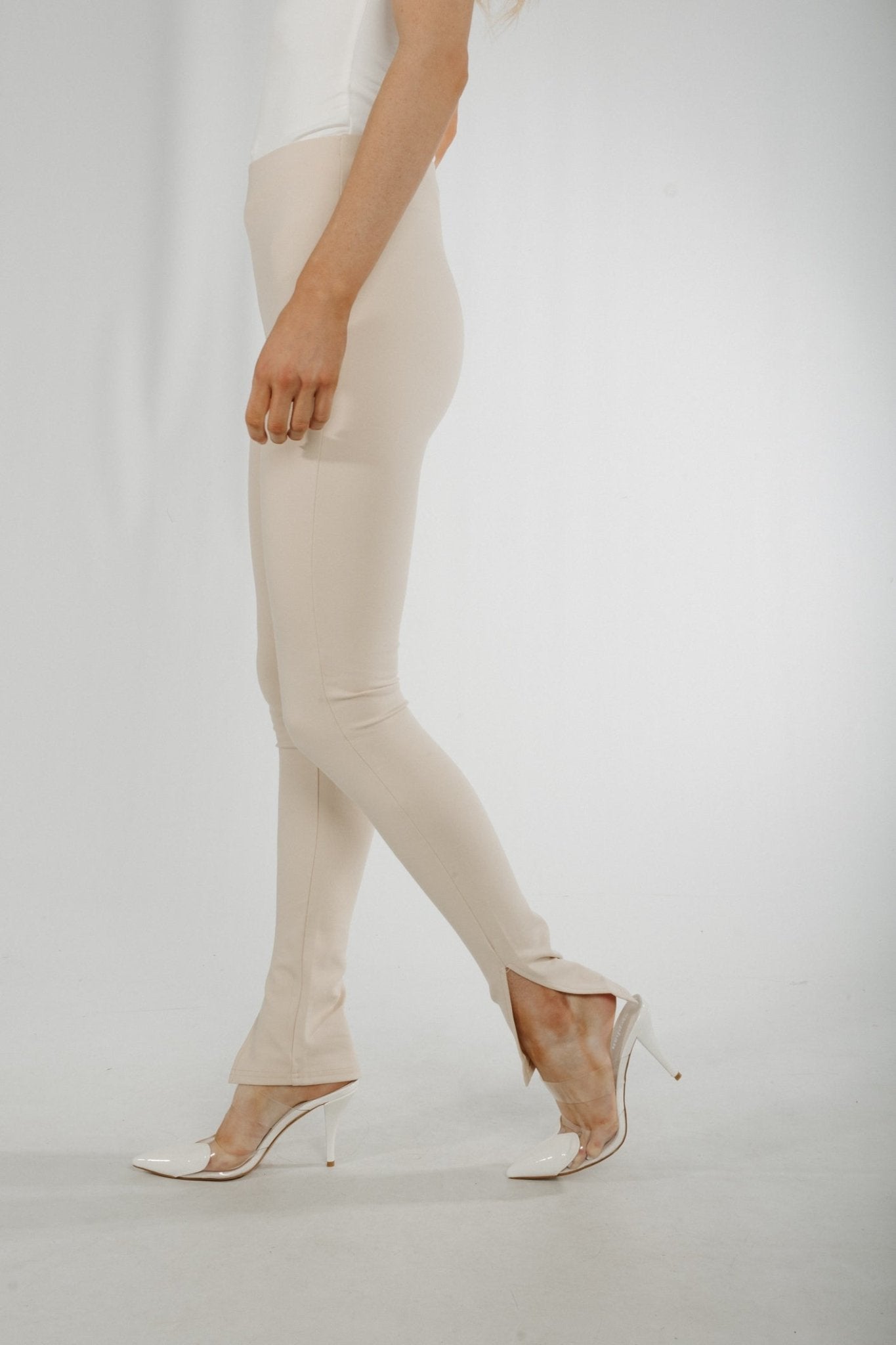 Yasmin Split Legging In Cream - The Walk in Wardrobe